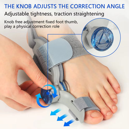 Knob-Adjustable Bunion Corrector & Big Toe Straightener – 180° Rotatable Hallux Valgus Adjuster with Heel Strap & Silicone Cushion