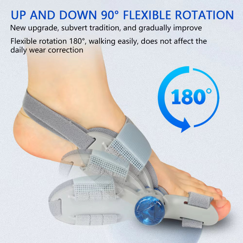 Knob-Adjustable Bunion Corrector & Big Toe Straightener – 180° Rotatable Hallux Valgus Adjuster with Heel Strap & Silicone Cushion