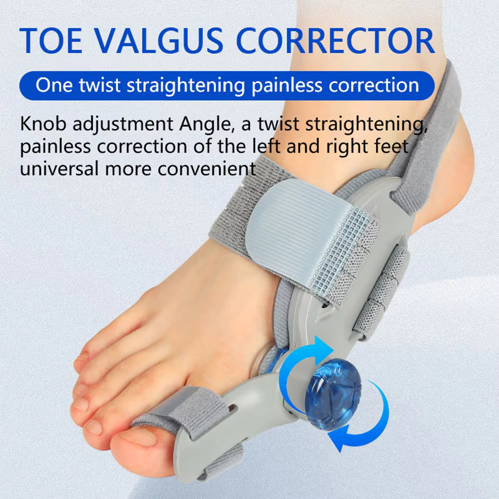 Knob-Adjustable Bunion Corrector & Big Toe Straightener – 180° Rotatable Hallux Valgus Adjuster with Heel Strap & Silicone Cushion